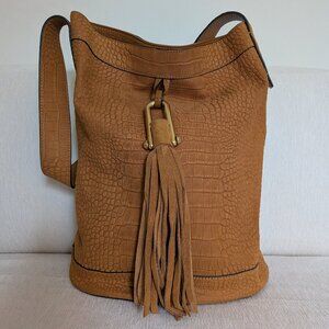 Vince Camuto Suede & Leather Boho Bucket Bag with Tassel